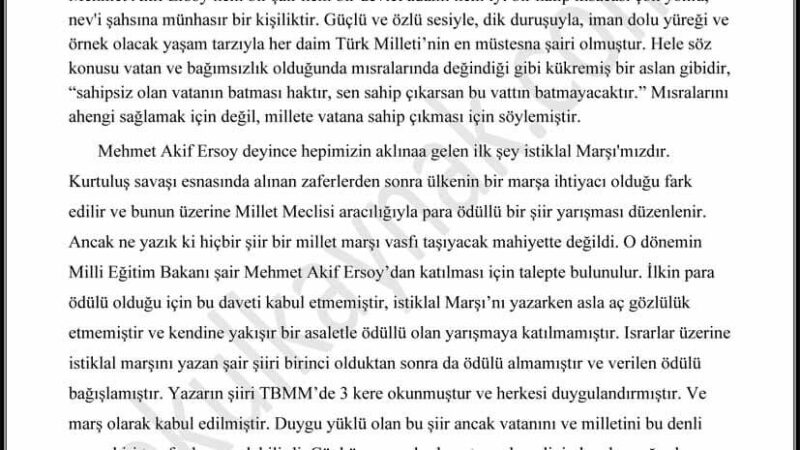 Mehmet Akif Ersoy İle İlgili Kompozisyon Ve Yazı (5 Örnek)